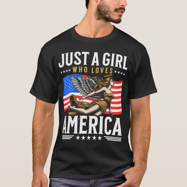 Camiseta Bandeira Americana Apenas Uma Menina Que Ama A Amé (Frente)