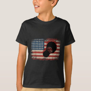 Camiseta Bandeira Americana Arte de Peteca de Badminton Esp