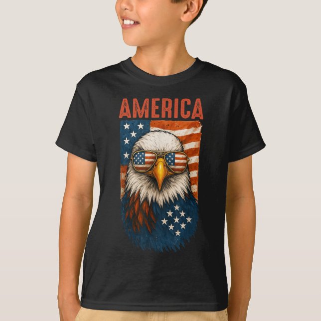Camiseta Bandeira Americana Bald Eagle Patriótica 4 De Julh (Frente)