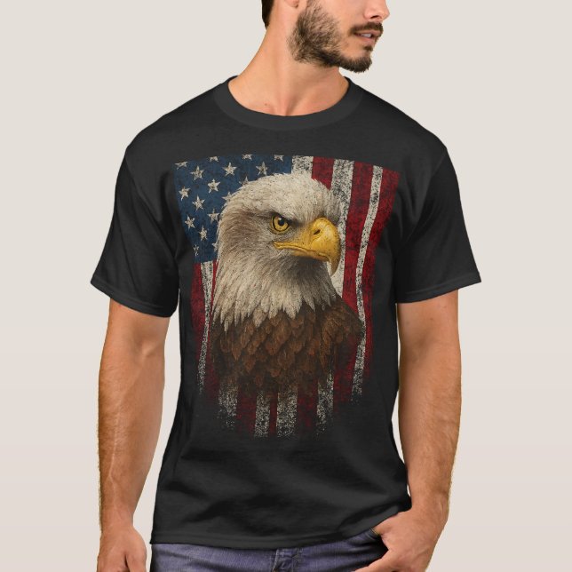 Camiseta Bandeira Americana Bald Eagle Patriótica Vermelha  (Frente)