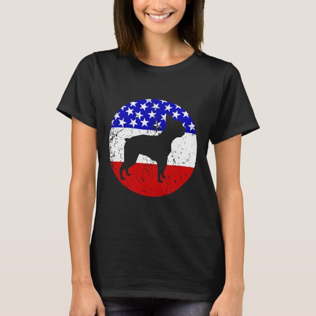 Camiseta Bandeira Americana Boston Terrier Dog (Frente)