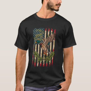 Camiseta Bandeira Americana Caça ao Pato Caçador de Aves Aq