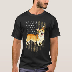 Camiseta Bandeira Americana Camuflada Pembroke Welsh Corgi