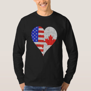 Camiseta Bandeira Americana Canadense Coração