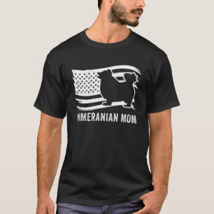 Camiseta Bandeira Americana Cão Pomeraniano Mãe Presente Po