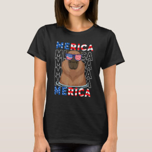 Camiseta Bandeira Americana Capivara Fofa Feliz 4 De Julho 