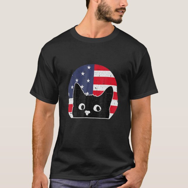 Camiseta Bandeira Americana Cat 4 H De Julho Kitten Pet Pat (Frente)