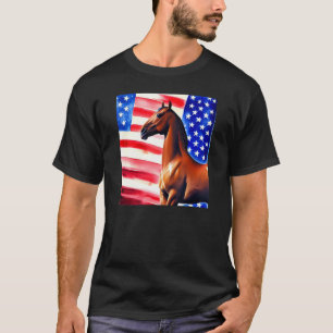 Camiseta Bandeira Americana Cavalo Fofo Animal de Estimação