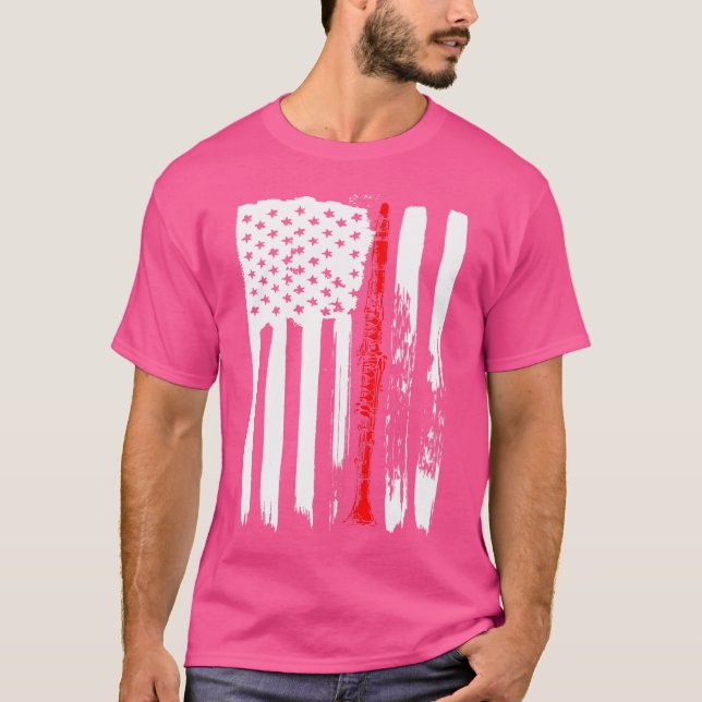 Camiseta Bandeira Americana Clarinet Tshirt Flute Musical I (Frente)