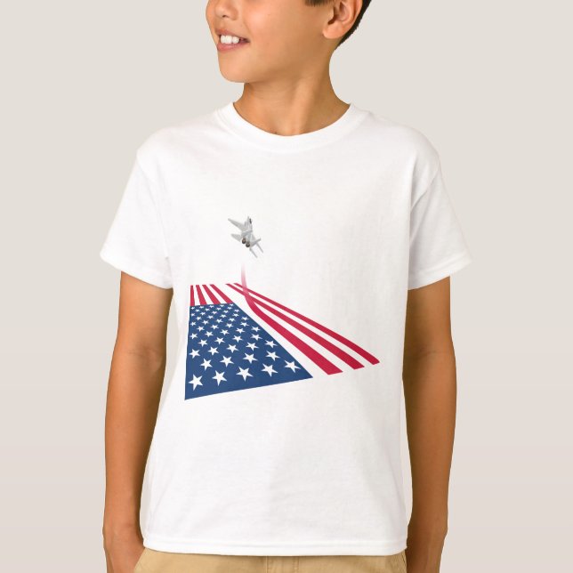 Camiseta Bandeira americana com descolagem do avião de (Frente)