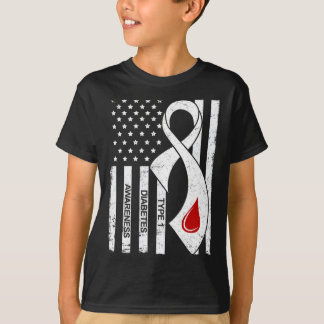 Camiseta Bandeira Americana com Fita Cinza Vintage Diabetes