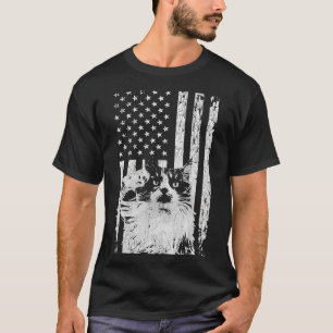 Camiseta Bandeira Americana Com Gatinho, Gato Patriótico 