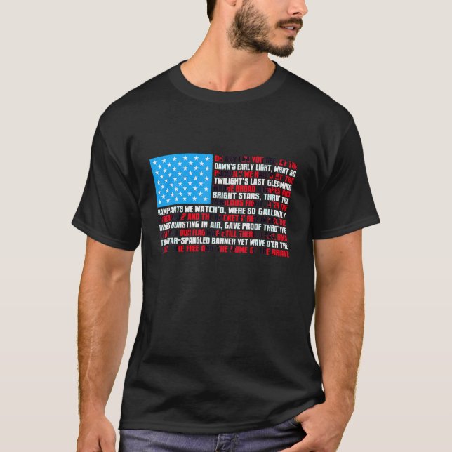 Camiseta Bandeira Americana com Hino Nacional Lyrics Patrio (Frente)