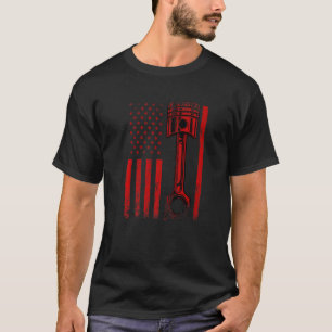 Camiseta Bandeira Americana Com Motor De Carro Desi Gráfico