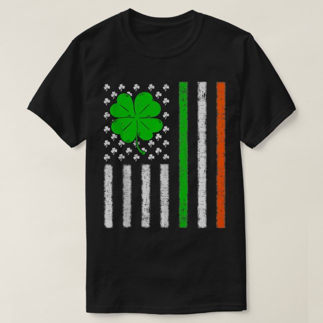 Camiseta Bandeira americana com Shamrocks para St Patricks  (Frente do Design)