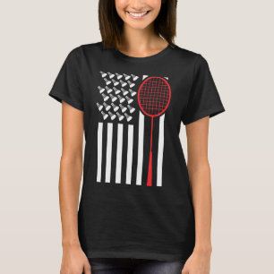 Camiseta Bandeira Americana Com Shuttles Engraçado Badminto