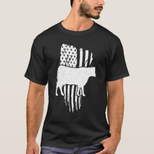 Camiseta Bandeira Americana Com Vaca Aparência Vintage Patr