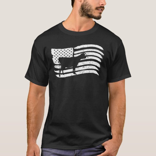 Camiseta Bandeira Americana Com Vaca Visual Vintage (Frente)