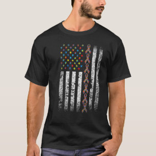 Camiseta Bandeira Americana Conscientização do Autismo Fita