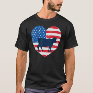 Camiseta Bandeira Americana Coração 4 de Julho Vaca Para Ho