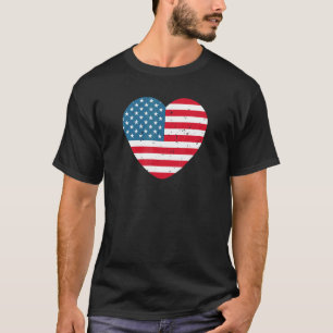 Camiseta Bandeira Americana Coração 4 De Julho Vermelho Pat