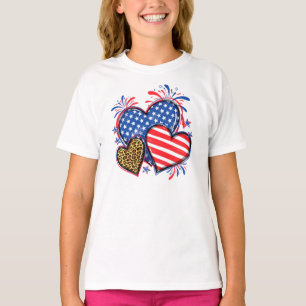 Camiseta Bandeira Americana Coração Leopardo Sublimação-642