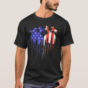 Camiseta Bandeira Americana Coração Vermelha Cavalos Branco
