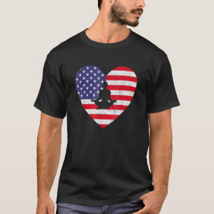 Camiseta Bandeira Americana Coração Yoga 4 De Julho EUA Pat
