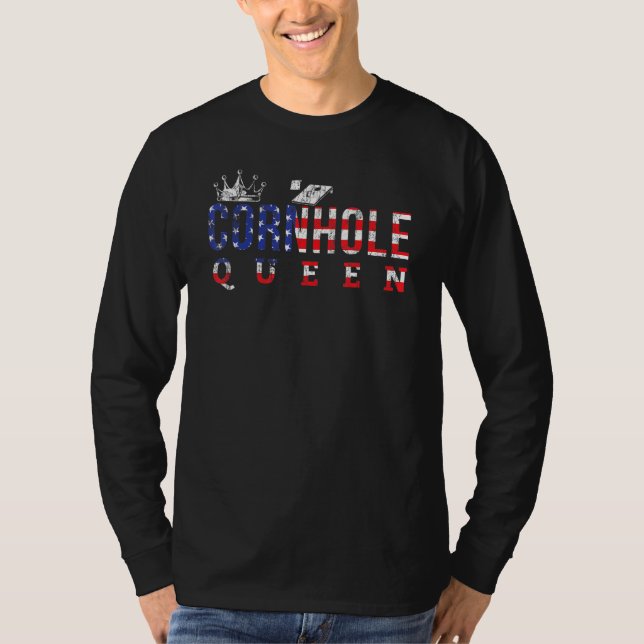 Camiseta Bandeira Americana Cornhole Queen Corn Hole Bean B (Frente)