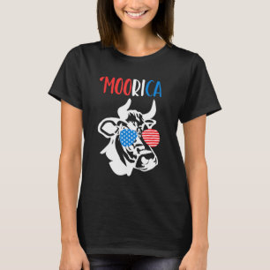 Camiseta Bandeira Americana Cow Merica Moorica 4 De Julho