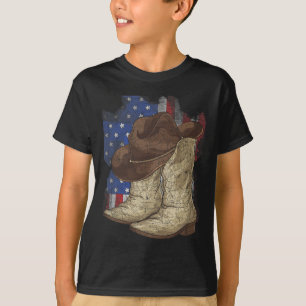Camiseta Bandeira Americana Cowboy Hat Cowboy Boots Cowboy