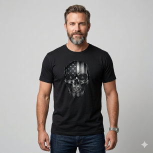 Camiseta Bandeira Americana Crânio Patriot USA 1776 Envelhe