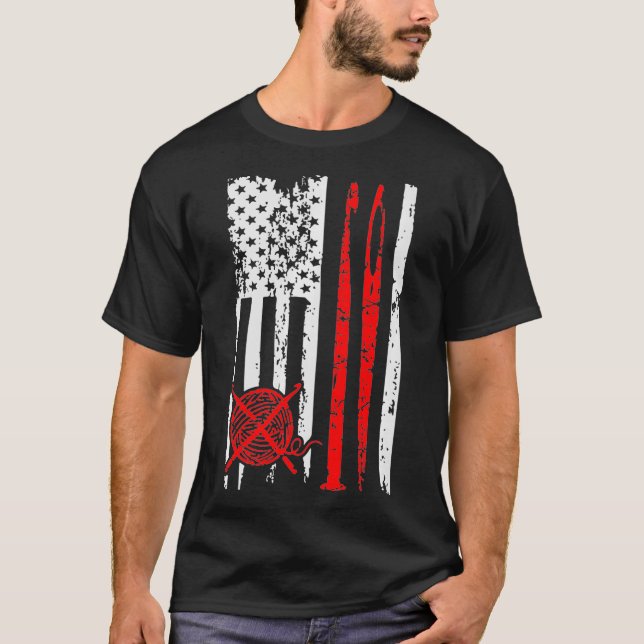 Camiseta Bandeira Americana Crotcheting Gift Sewing Patriot (Frente)