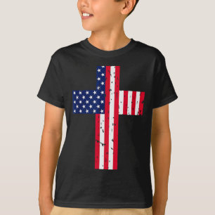 Camiseta Bandeira Americana Cruz Cristã Religiosa EUA Améri