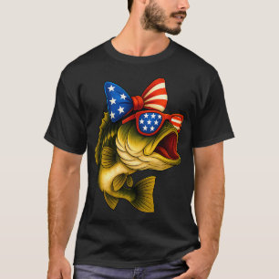 Camiseta Bandeira Americana da Pesca Vara de Pesca Amante d