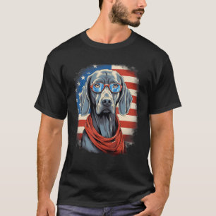Camiseta Bandeira Americana de 4 de Julho do Cão Weimaraner