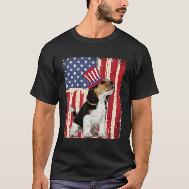 Camiseta Bandeira Americana De Beagle Patriotic Em 4 De Jul (Frente)