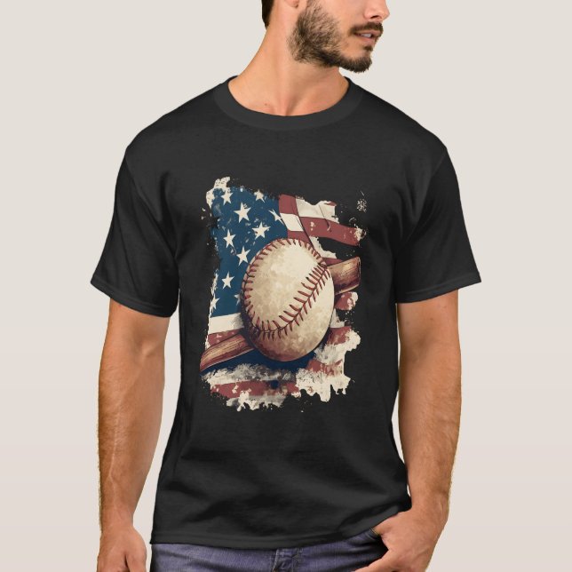 Camiseta Bandeira Americana de Beisebol Para o Dia dos Pais (Frente)
