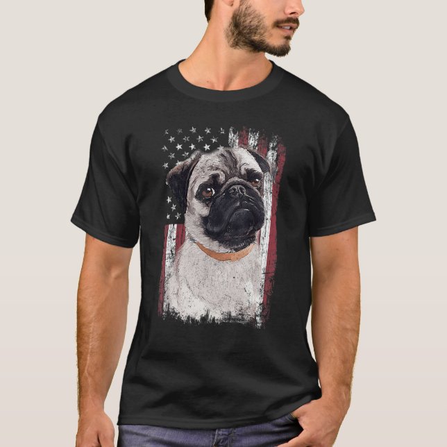 Camiseta Bandeira Americana de Cachorro Chinês Patriótico U (Frente)
