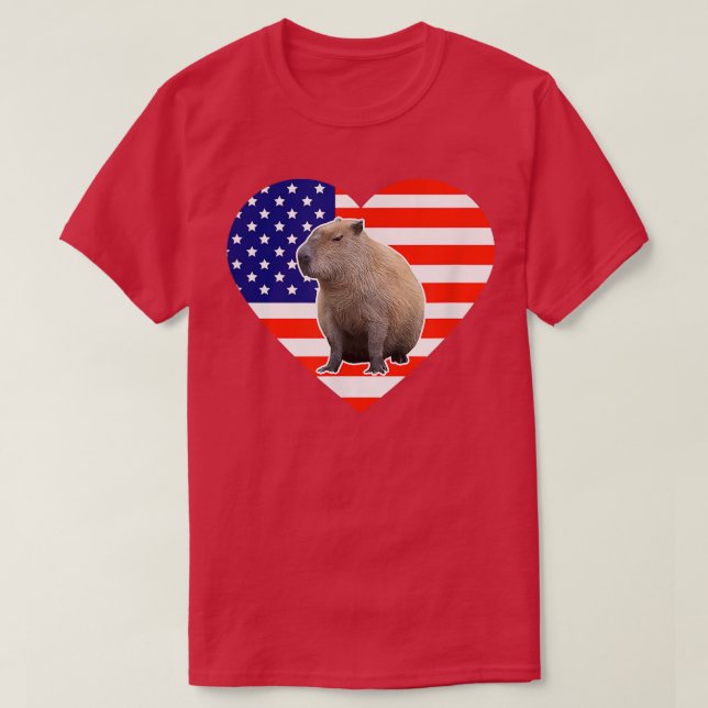 Camiseta Bandeira Americana de Capybara (Frente do Design)