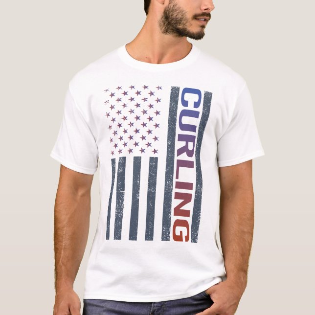 Camiseta Bandeira Americana de Curling (Frente)
