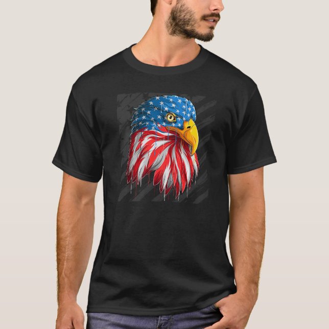 Camiseta Bandeira Americana de Feriado de Águia (Frente)