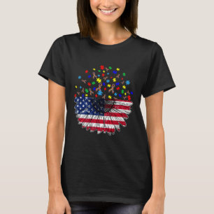 Camiseta Bandeira Americana De Girassol E Pluzela De Autism