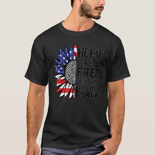 Camiseta Bandeira Americana De Girassol Para Homens Mulhere (Frente)