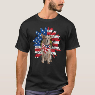 Camiseta Bandeira Americana de Girassol RED Heeler 4 de Jul