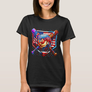 Camiseta Bandeira americana de gotejamento de beisebol para