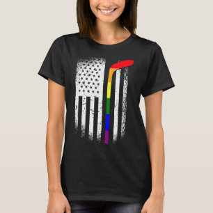 Camiseta Bandeira Americana de Hóquei Lgbt-Q Arco-íris Bast