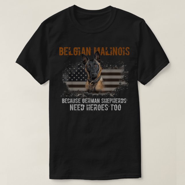 Camiseta Bandeira Americana de Malinois Belga (Frente do Design)