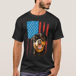 Camiseta Bandeira Americana de Rottweiler Patriótica
