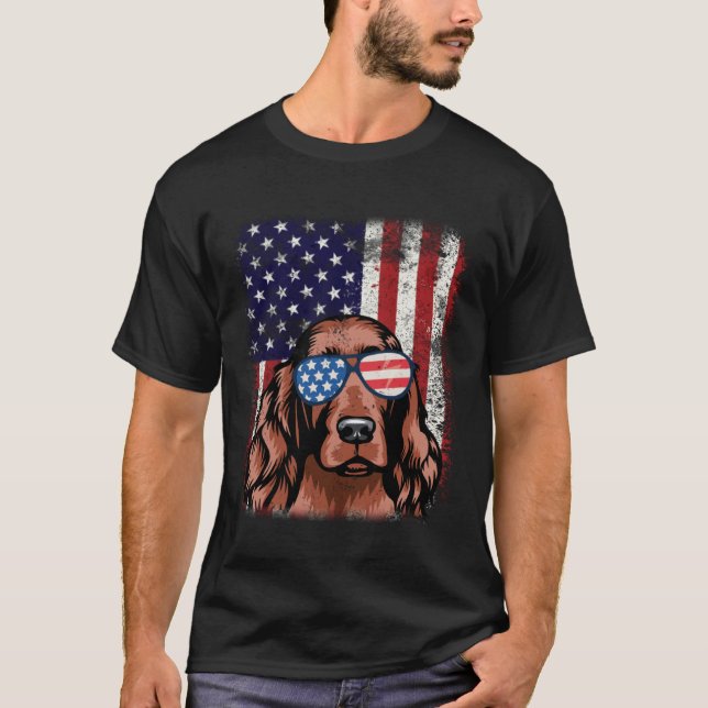 Camiseta Bandeira Americana de Setter Patriótica (Frente)